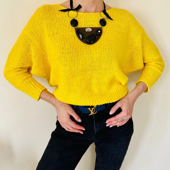 Yellow crew neck loose fit knit sweater - Picture 7 of 8
